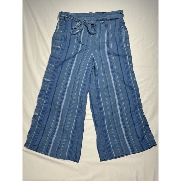 Anthropologie Pants - Anthropologie Laguna Cropped Linen Blend Wide Leg Pant‎ Blue Womens Large